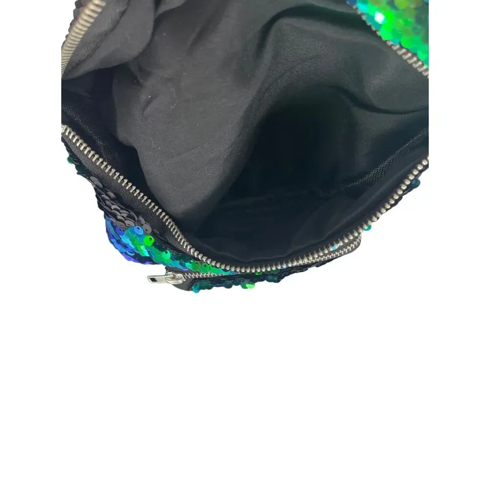 Girls Green & Blue Sequined Zip-Top Fanny Pack Belt Bag